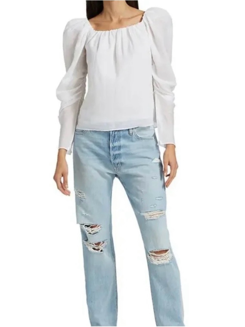 Frame Off the Shoulder “Billow” White Long Sleeve Top